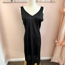 Vintage Warner  s Black Slip Dress  Lace Trim Nylon Slip