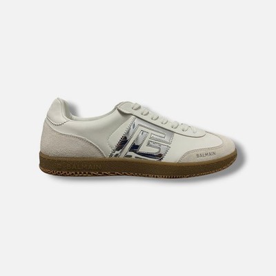 Balmain Men's White Swan Leather & Mirror Leather Sneakers Shoe Size EU:43 US:10