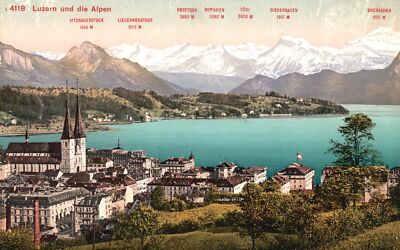 Luzern und die Alpen The Mountains and Lake Views Switzerland Vintage Postcard