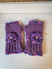 HANDMADE CROCHETED PURPLE MULTI COLOR FINGERLESS GLOVES READY TO SHIP