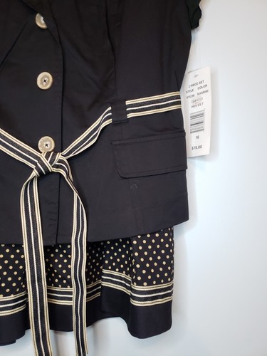 Robbie Bee Womens 16 Skirt Blazer 2 Piece Set Short Sleeve Polka Dot Stripe NWT - Picture 3 of 9