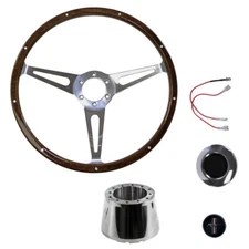 CJ Classics Steering Wheel Kit Wood Grain 15” 6-Bolt Running Horse Logo Polis...