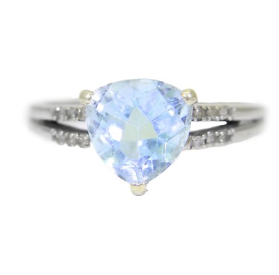 Trillion Topaz & Diamond 9ct White Gold ring size Q ~ 8 1/4
