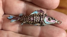 Vintage Chinese Export Silver Enamel Articulated Fish Pendant