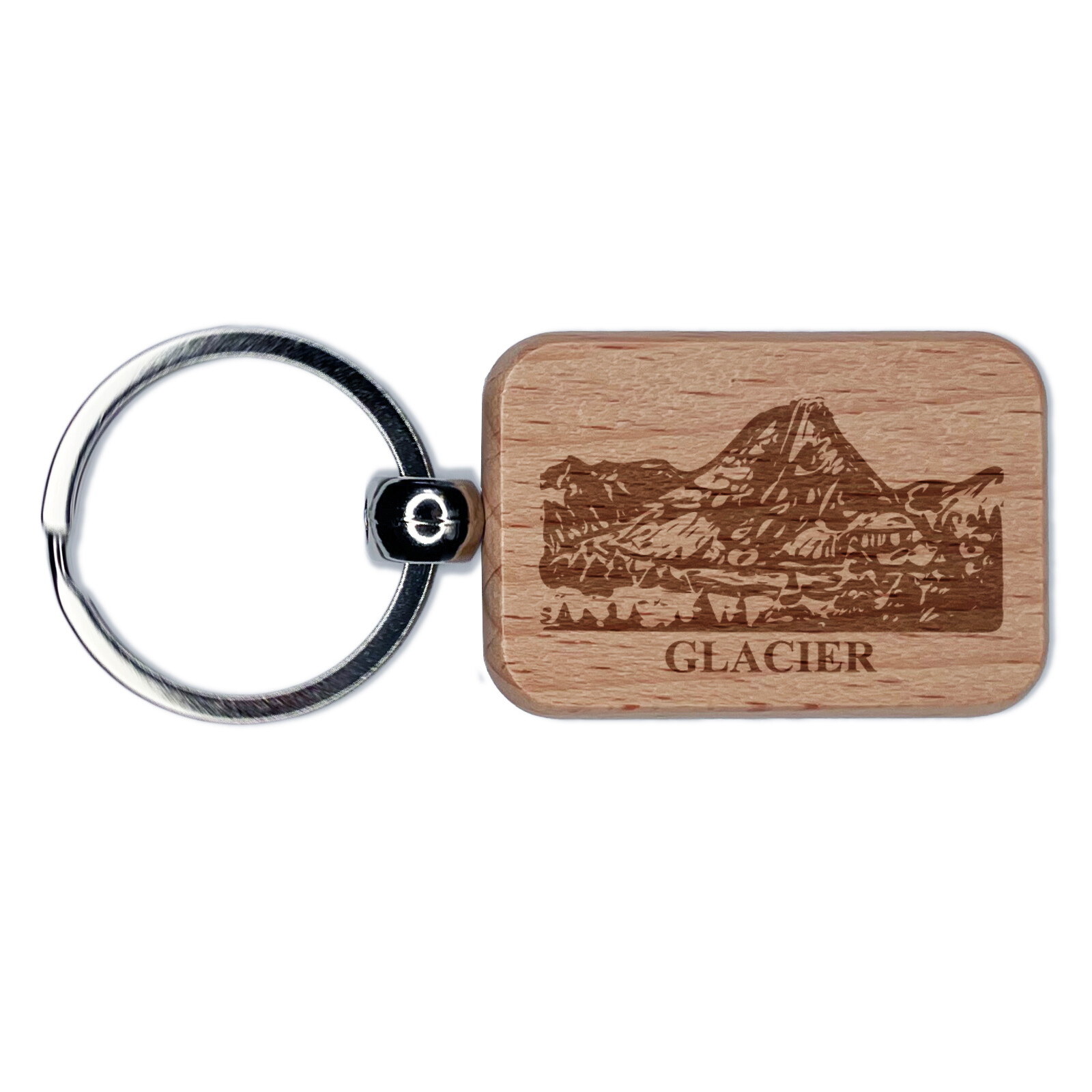 National Park Glacier Engraved Wood Rectangle Keychain Tag Charm