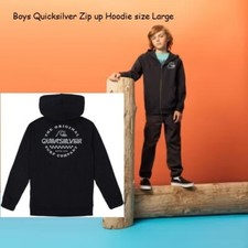 Quiksilver Boys Logo Hoodie Skater Surfer Zip up Jacket Size Large 14-16