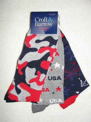 Men's Three Pair Americana Crew Socks - Shoe Size 7-12 - New