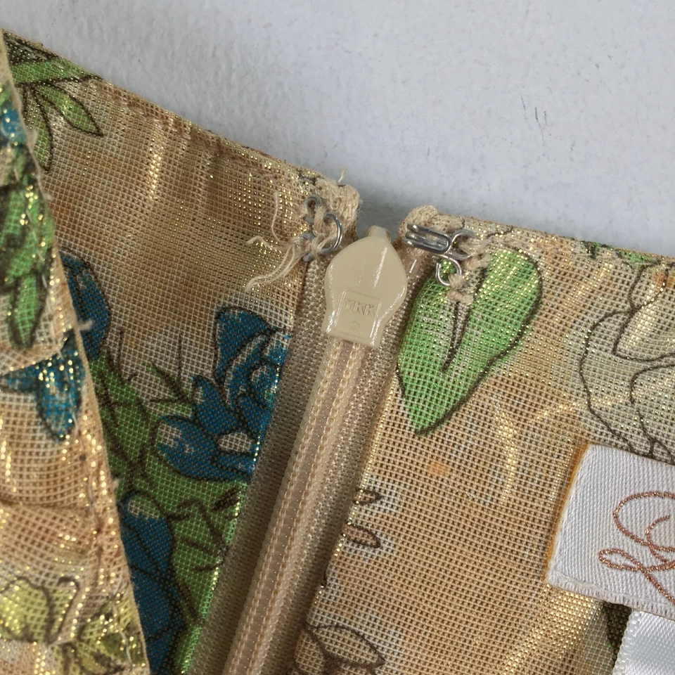 Vestido La Rok mujer talla S aus 8 corte acampanado seda dorado floral sin mangas 111408 Foto 4 de 4