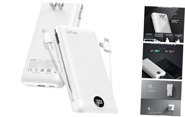 20000mAh Fast Charging Power Bank with USB-C and 4 Outputs in White