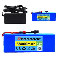 48V 58Ah 13S3P Li-ion Rechargeable Battery Pack Charger Set For E-bike Scooter