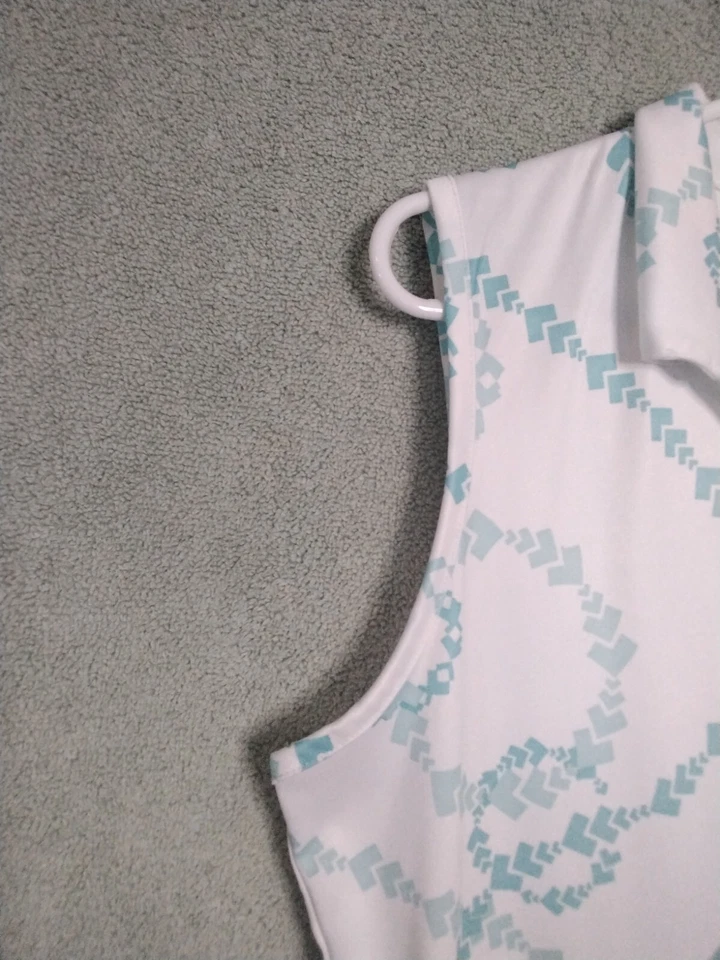 Regata feminina Izod Golf Cool FX tamanho M branca verde geométrica sem mangas zíper - Imagem 2 de 4