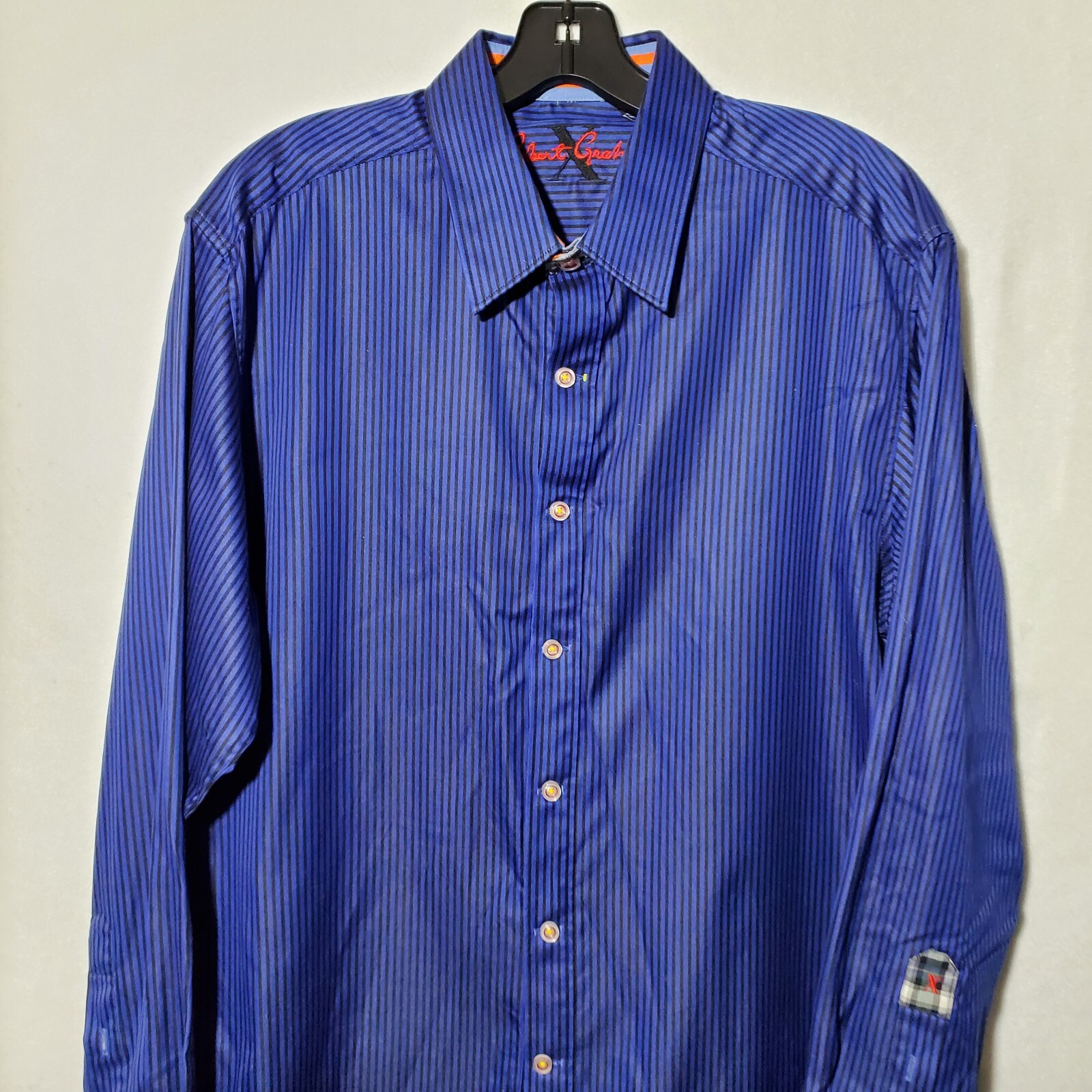 Robert Graham X Shirt Mens Large Button Up  Long Sleeve Blue Striped Cotton