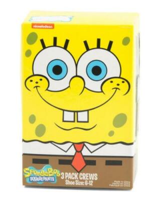 New Boxed Set Sponge Bob 3 Pack Crew Socks - Super Cool! B51