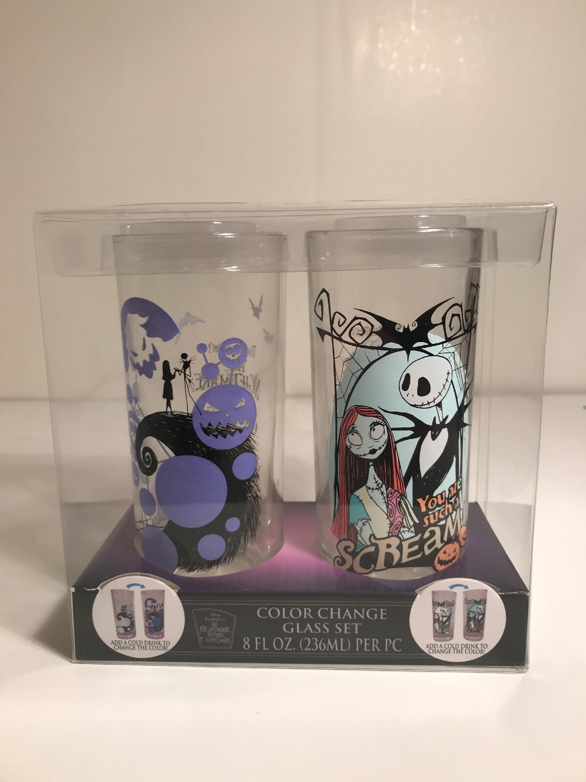 New Disney The Nightmare Before Christmas Color Changing Glass Cup Set ...