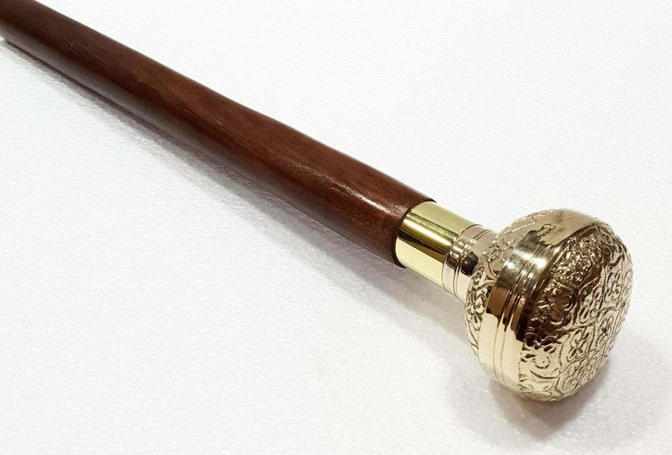 Elegante bastón mango de flor bastón de latón mango de madera vintage Foto 3 de 4