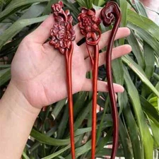 Chinese Hair Stick Retro Style Peach Wood Handmade Carved Hollow Hairpin Women