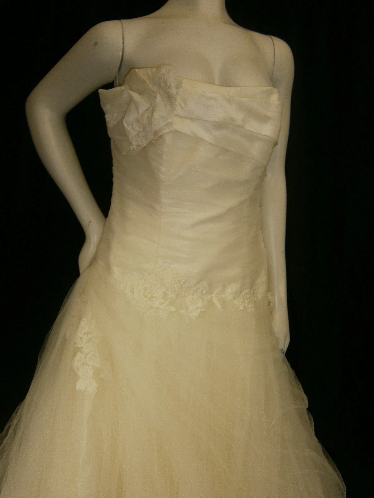 OFF WHITE Abito da sposa Modeca Monica 14 senza spalline bianco sporco tulle abito da ballo pizzo romantico