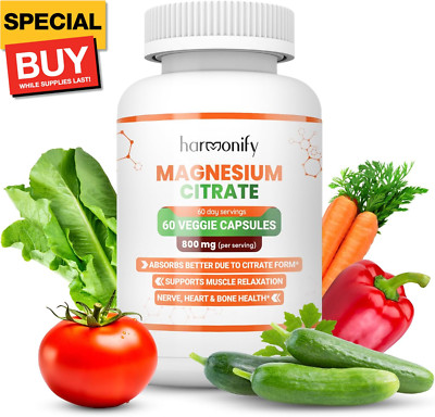 Magnesium Citrate Supplement 800 mg per Serving, Dietary Supplement for Muscle &