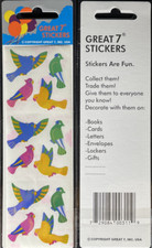12 packages of Pearlized Parrot Stickers, "Great 7" Sticker Designs, PMP2005