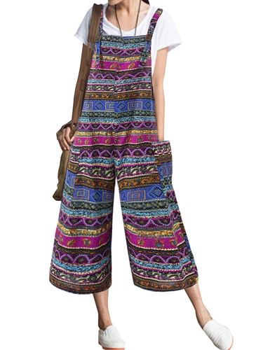 Damen Print Jumpsuit Weite Bein Latzhose Trägerhose Lose Freizeit Sommer*Overall - Bild 9 von 34