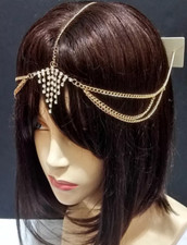 Gold Crystal Fringe Design Rhinestone Metal Chain Head Chain Hair Accessory Club