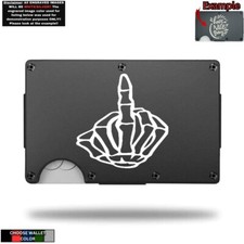 SKELETON HAND GIVING FINGER Laser Engraved Onto An Aluminum Wallet