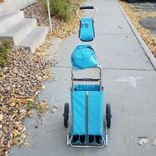 VINTAGE FOREWAY PREMIER GOLF BAG PUSH PULL CART COMBO BLUE WORKS WELL