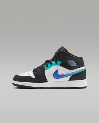 Nike Air Jordan 1 Mid SE (GS) Shoes Black Hyper Jade FQ8095-001