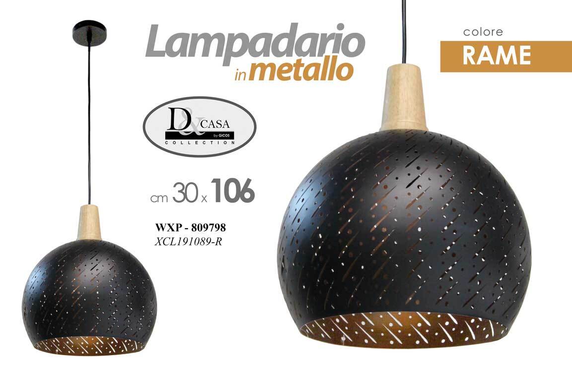 Lampadario Tondo Rame Traforato 106x30 - Illuminazione Design Metallo