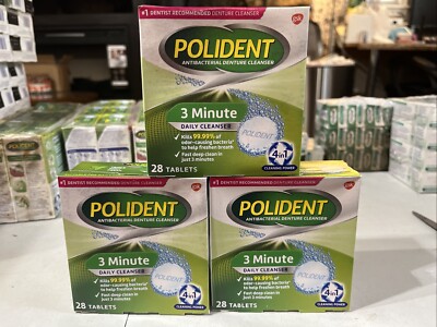 Polident (3 PK) 3 Minute Denture Tablets 28 Tabs Ea EXP 2/27