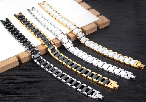 Men's Stainless Steel Ceramic Link Chain Bangle Bracelet Magnetic Wristband AU - Picture 2 of 12
