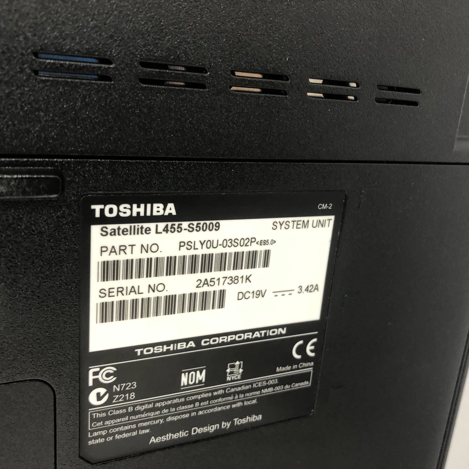 TOSHIBA SATELLITE LAPTOP DUAL-CORE 2.2GHZ 4GB RAM L455-S5009 - FOR PARTS - Image 2 of 4