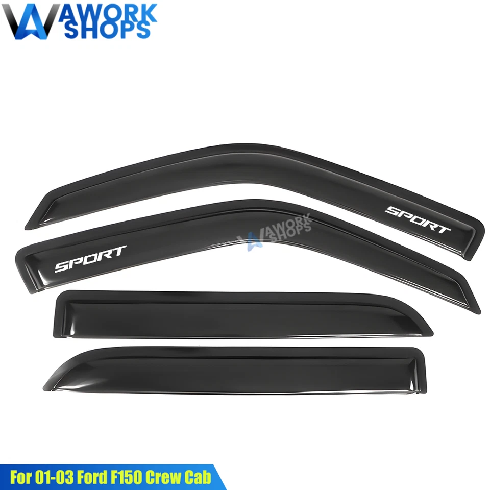 For 01-03 Ford F150 Crew Cab Lincoln Blackwood Window Visor Shade w/ White Sport Foto 3 de 4