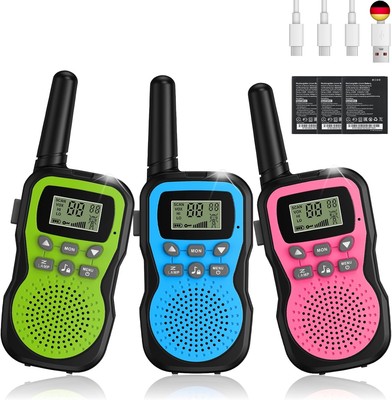 Walkie Talkie Kinder 3er Set, Apkezel Walky Talky mit 1000mAh Aufladbar Akku,