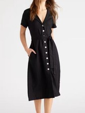 Quince 100% European Linen Button Front Dress Black XS