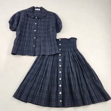 ISSEY MIYAKE Set-Up Vintage Pleats Check Pattern Puff Sleeve Retro W4869