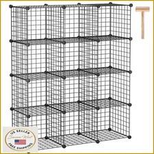 C&AHOME 12-Cube Wire Storage Organizer, Metal Shelving, Black, 36.6"L x 12.4"W