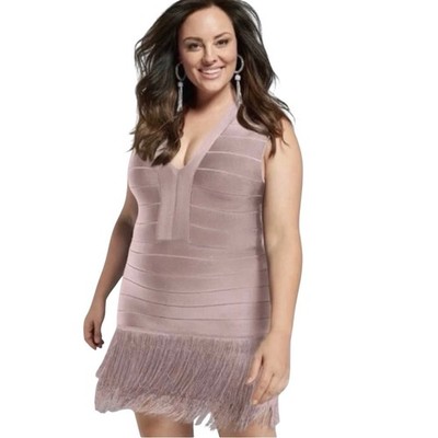 $99 VENUS Bandage Bodycon Fringe Hem Flapper Dress V-Neck Plus Sz 18 Dusty  Pink | eBay