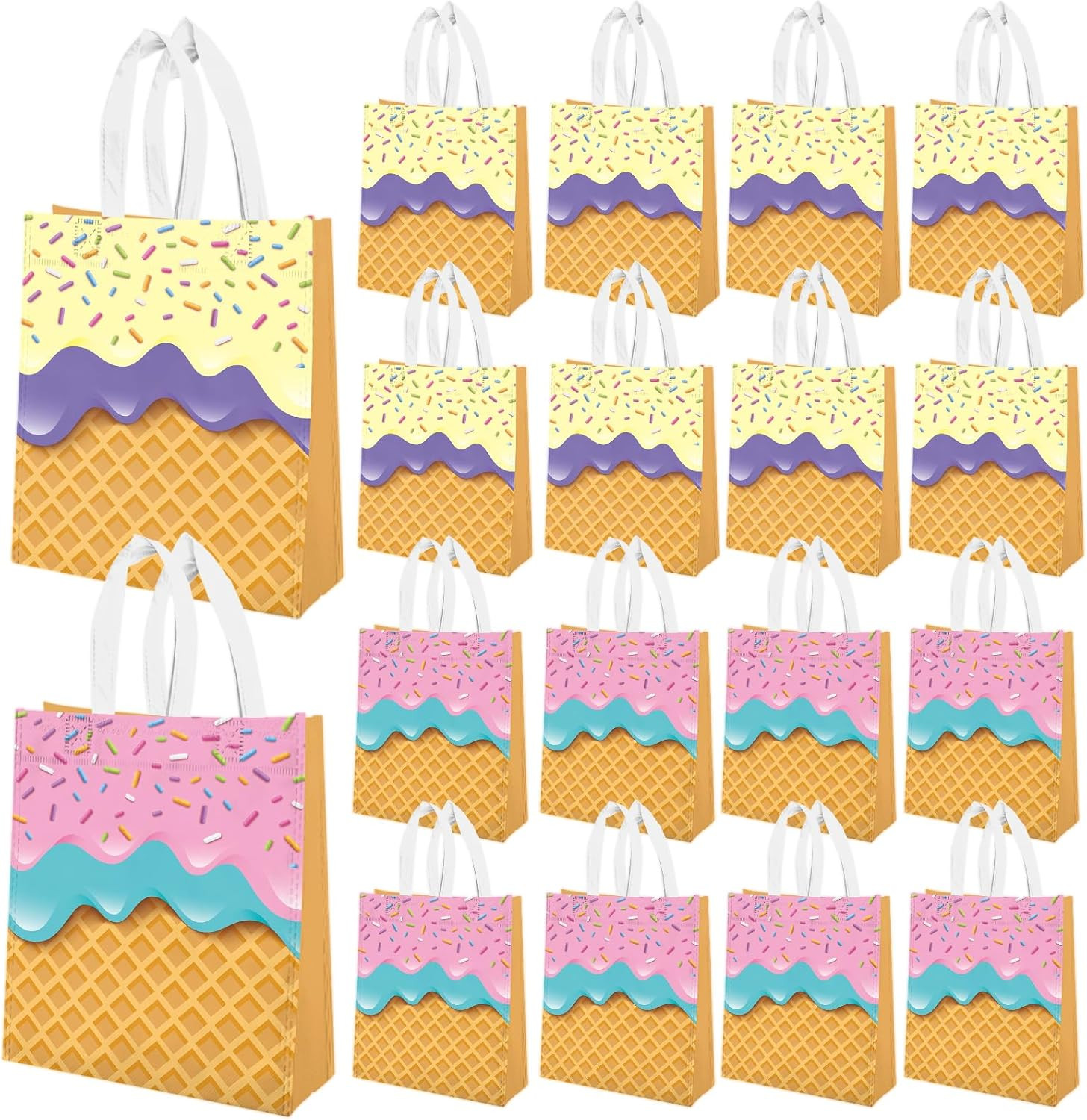 20Pcs Ice Cream Party Favor Bags, Ice Cream Gift Bag Non-woven Goodie Treat C...