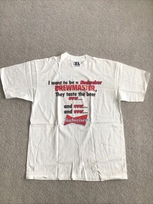 Vintage Budweiser Brewmaster Graphic Tee Beer T-Shirt 90s White Mens XL NEW USA