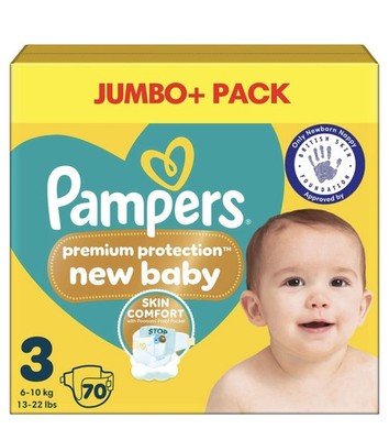 Pampers Premium Protection New Baby Größe 3, 70 Windeln, 6kg-10kg, Jumbo+ Pack