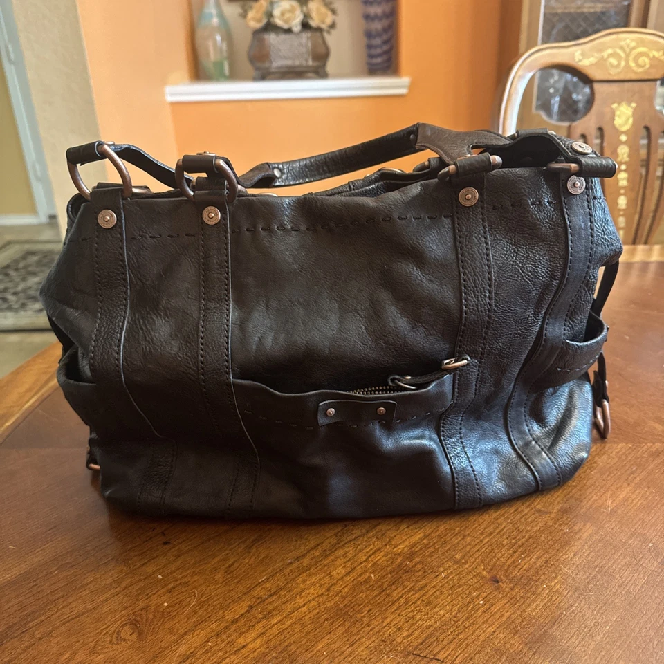Tre Vero Black Leather Satchel Shoulder Bag Italy - Image 2 of 4