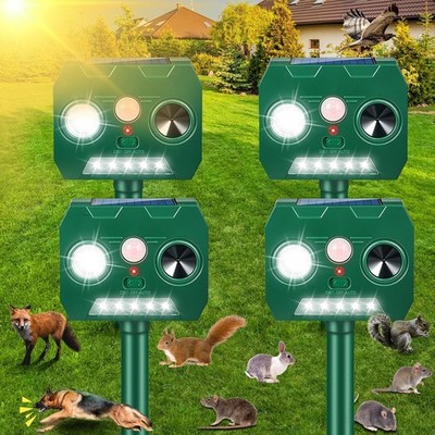 4PCS  Solar Ultrasonic Repellent Outdoor Cat Squirrel Rabbit Deer Repellent