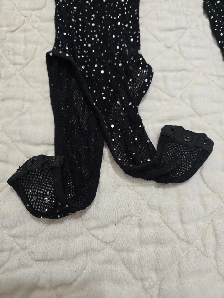 Nuevo con etiquetas Body Negro Rejilla Manga Larga Brillante Estrás | Ropa de Baile Rave - OS Foto 3 de 4