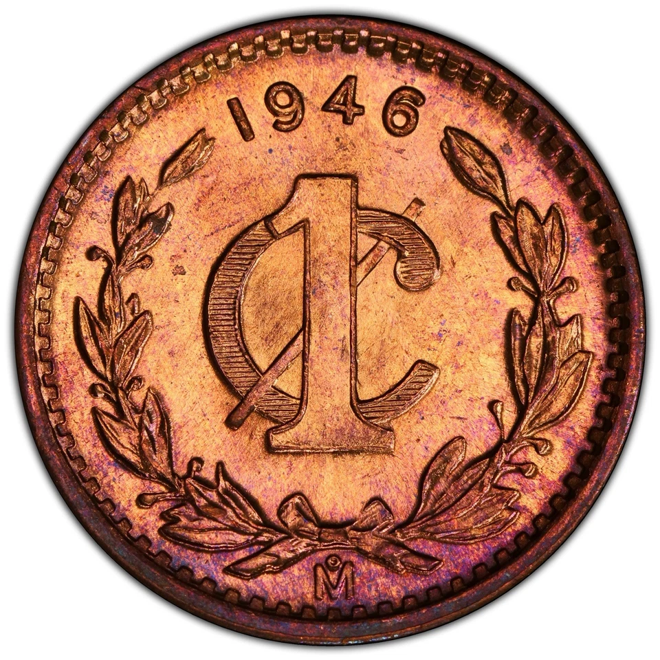 México 1946 1 centavo graduación profesional MS66RB Top Pop 7/0 tonificado Foto 2 de 4