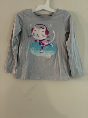 TCP Toddler Girls Glitter Cat Cotton Blend Crewneck Long Sleeve Shirt Lt Gray 5T