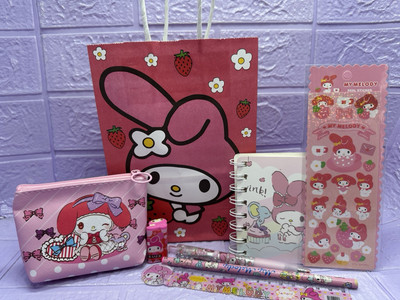 My Melody Sanrio Geschenktüte Handtasche Schreibwaren Geschenk Notizbuch Stift Gummi Aufkleber