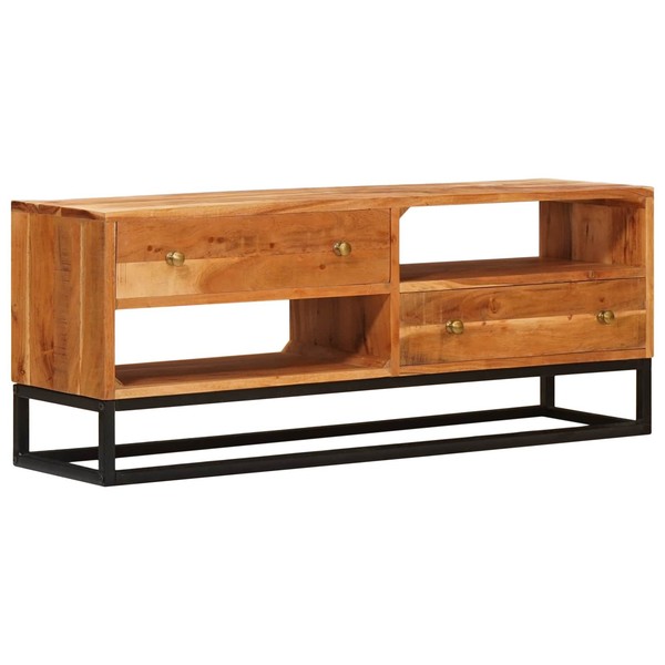 Tv-SchräNk Natur 110 X 30 X 44 Cm Massivholz Akazie Tv-StäNder Medienkonsole Woh-image