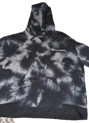 #ad Champion Women’s Tie Dye Pullover Hoodie Pockets Drawstring Gray Black XXL $10.00