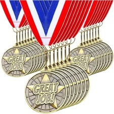 100 Pcs Award Medals Bulk 2 Inch Gold Winner Medals with Neck Ribbons